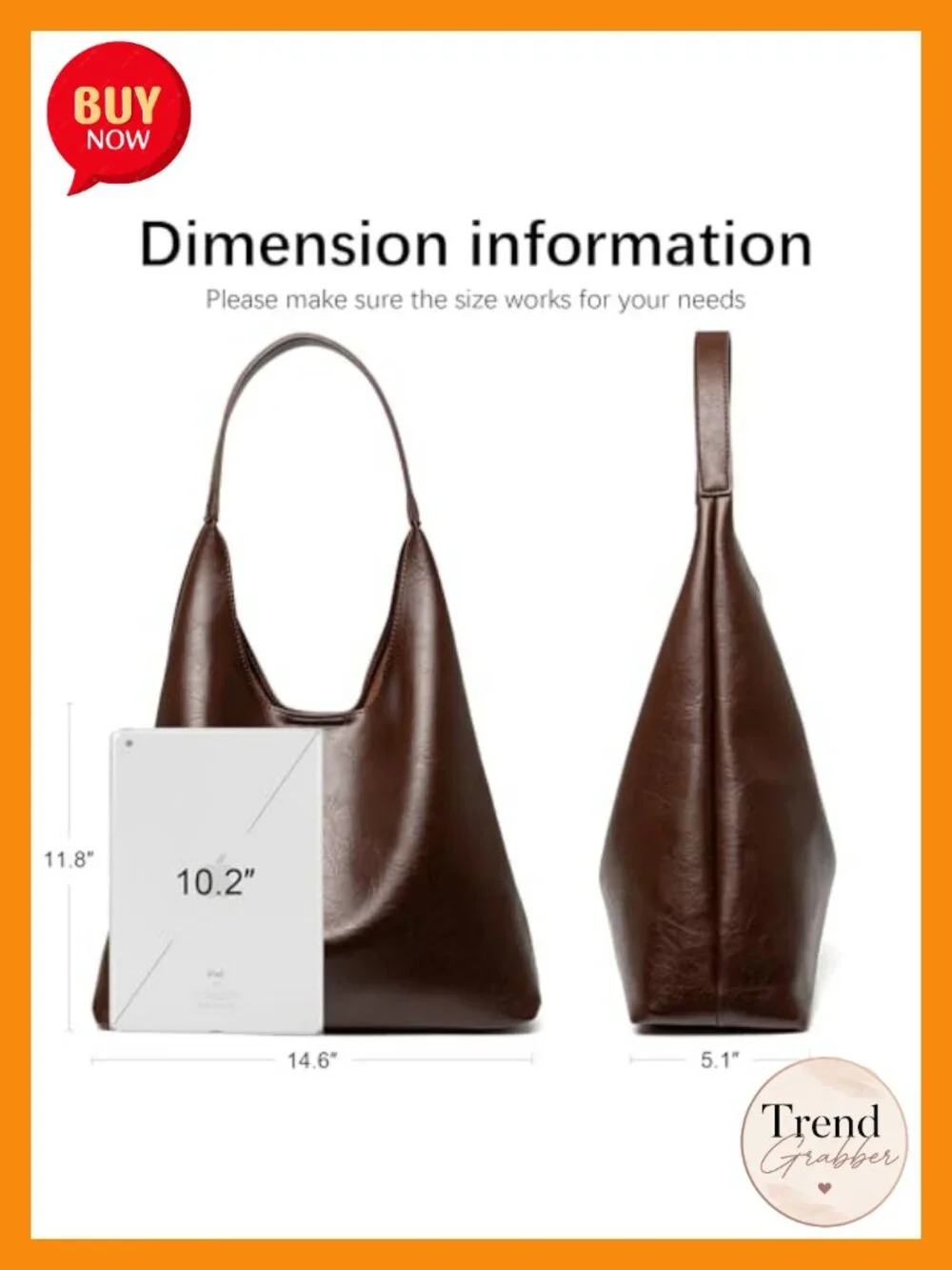 Large Vegan Leather Hobo Tote Bag with Inner Pouch for Work Casual